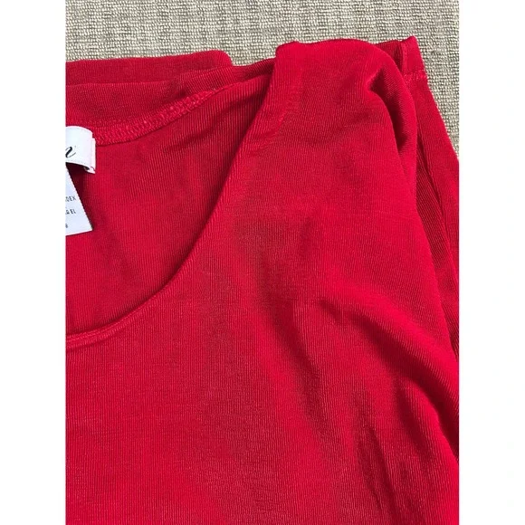 Vintage Calison Women's 1X Red Ribbed Scoop Neck 3/4 Sleeve Top Holiday Glam - Picture 7 of 7